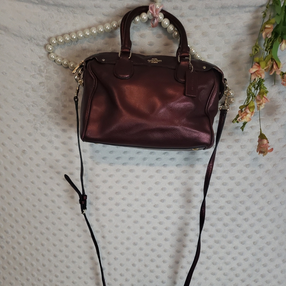 Coach Mini Lillie Pebbled Leather Cherry Metallic Purse Bag
